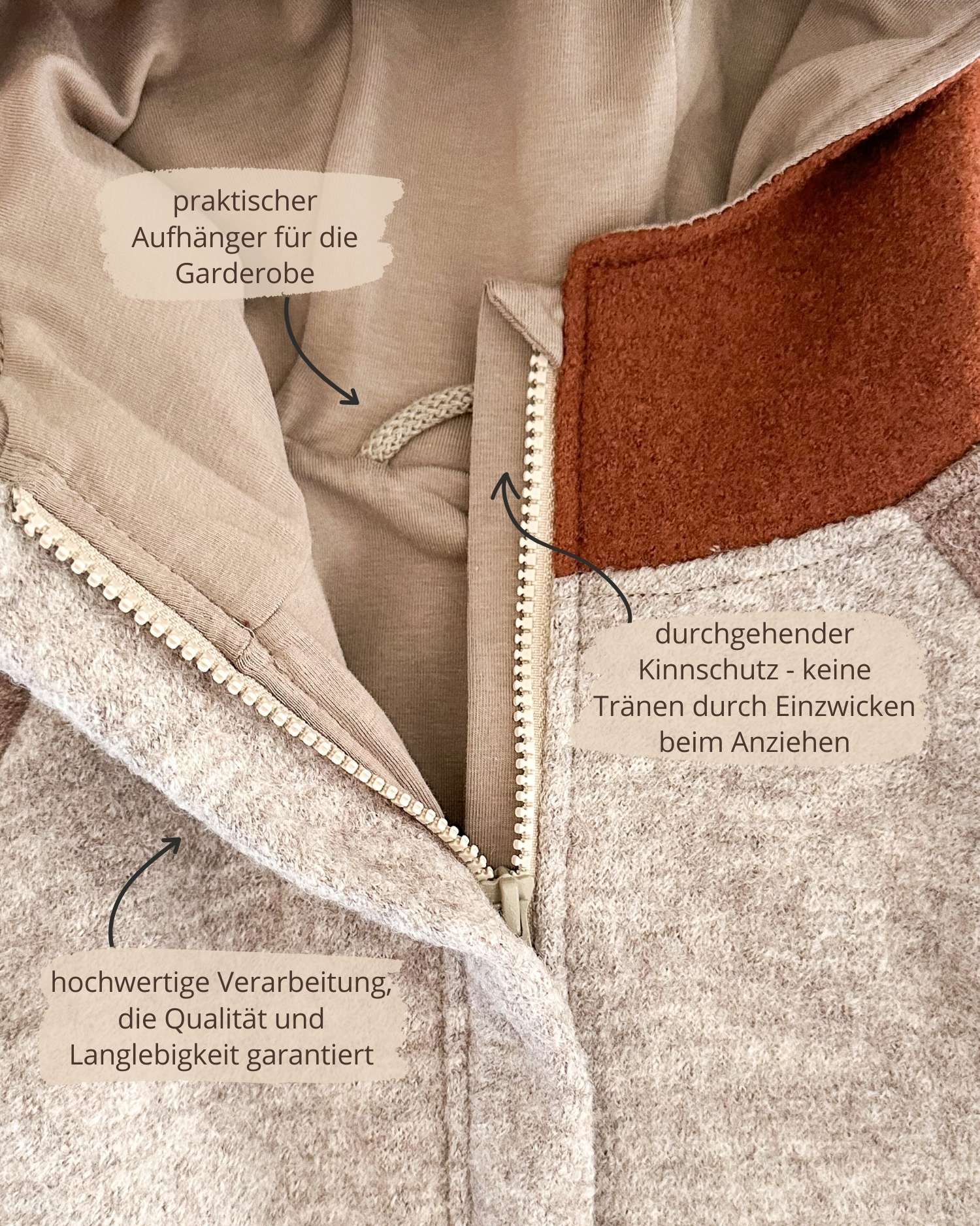 unisex Colorblocking Kinder Wollwalkjacke mit Reißverschluss und Kinnschutz